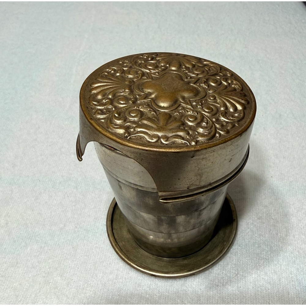 Vintage Collapsible Travel Cup Unisex Good Ornate Embossed Lid USA